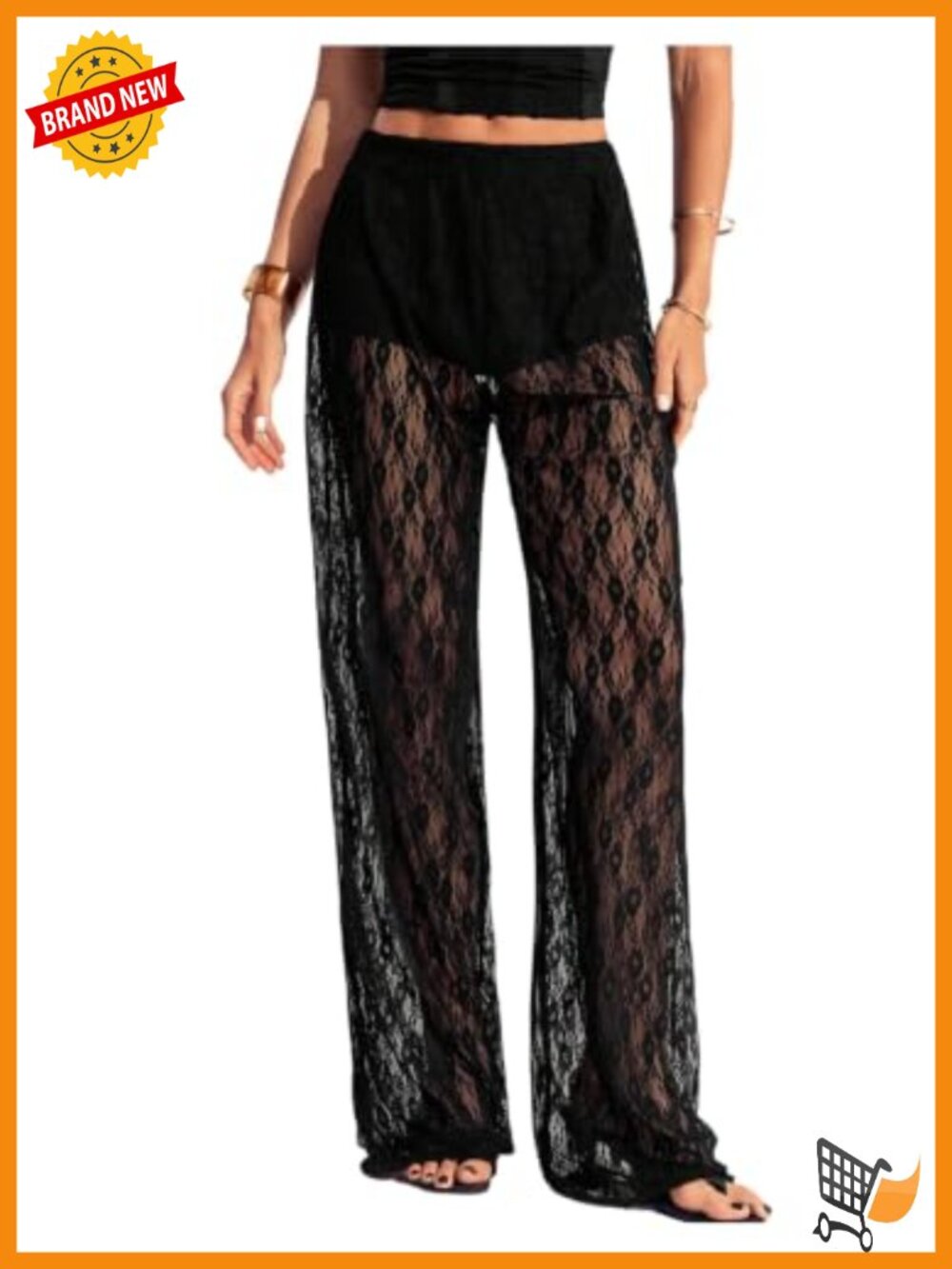 Lace Pants Sheer Straight Leg Long Women's